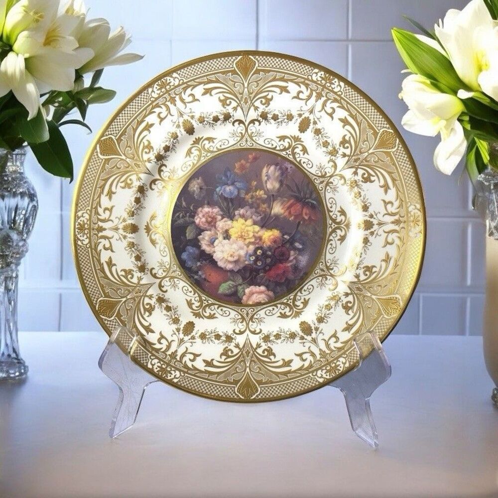 VTG Caverswall Fine Bone China Cabinet Plate Floral Gold Intricate Plate 1 Of 4
